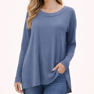 FINAL TOUCH Powder Blue Long Sleeve Raw Hem Oversized Blouse